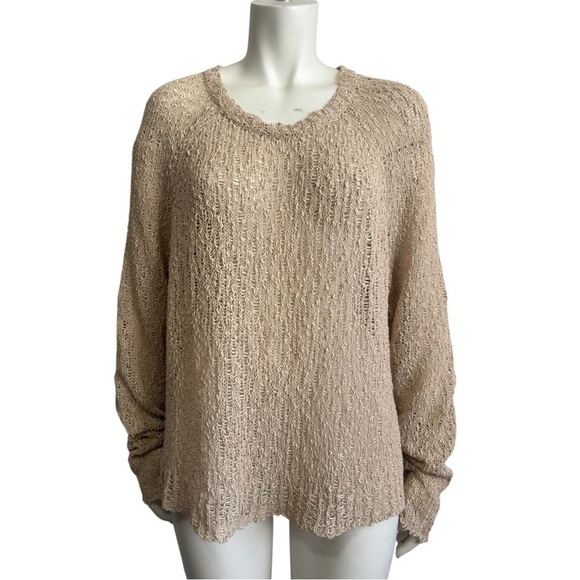 Eileen Fisher Organic Cotton Sweater | Neutral Oatmeal | Open Knit | Women Large - Picture 5 of 12